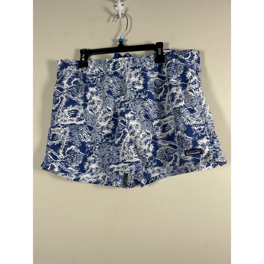 Patagonia Baggies Shorts Womens Large Blue White Wave Print Elastic Waist